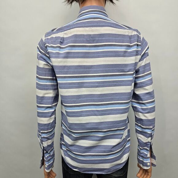 J. Crew Shirt Men M Slim Fit Blue White Multicolor Horizontal Striped L/S - Picture 8 of 11